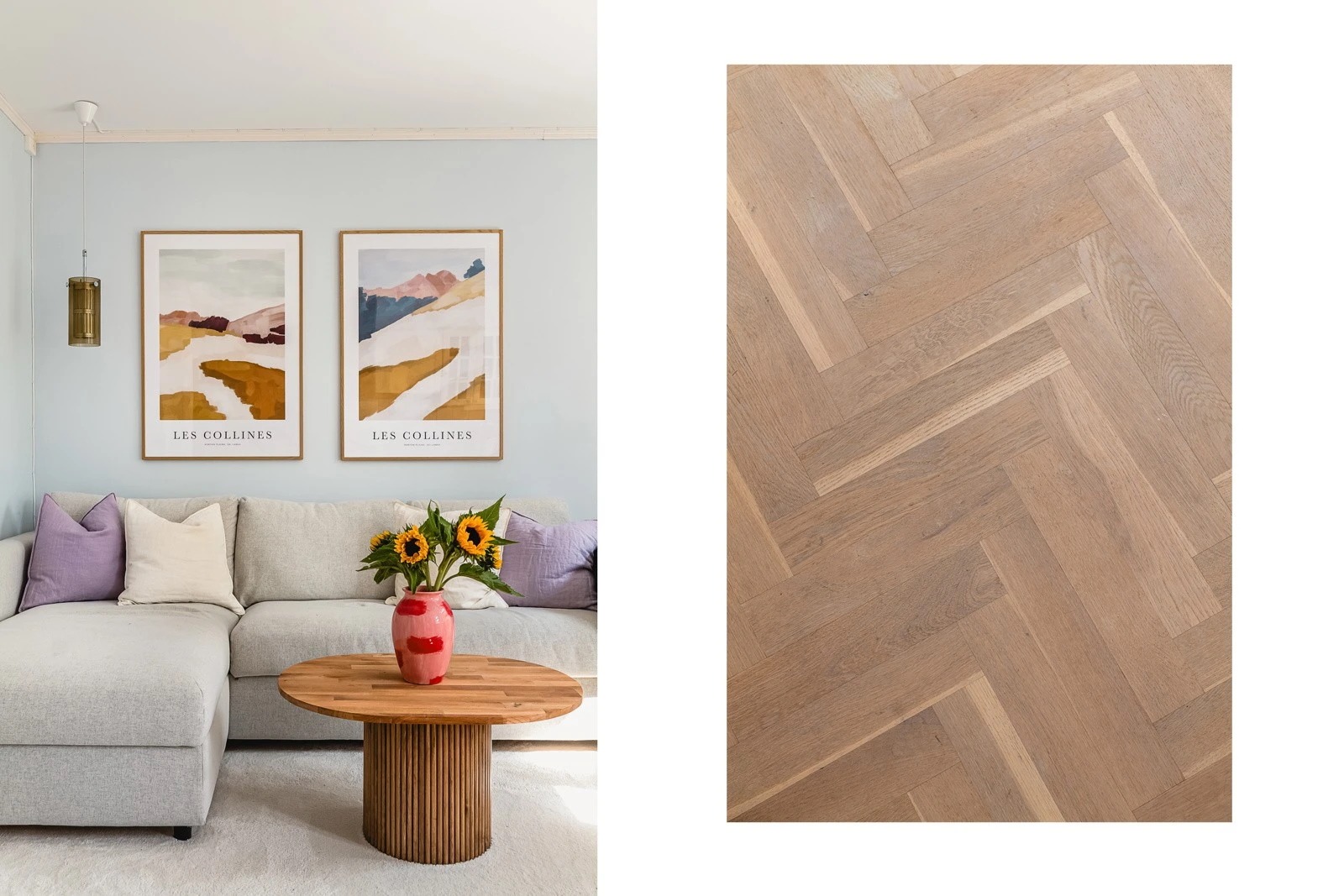 - Det er lagt pen fiskebensparkett på gulv -